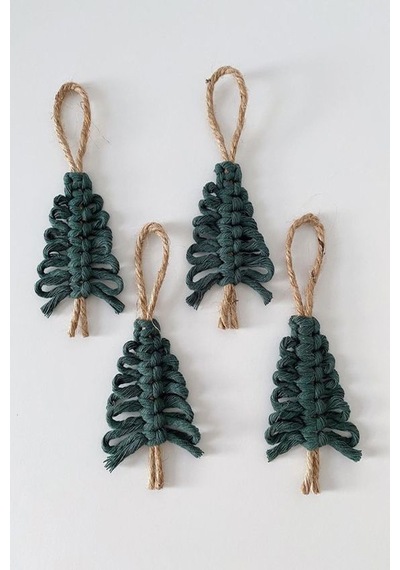 4 Adet Dark Green Makrome Çam Ağacı - Yılbaşı Süsü