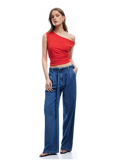 Koton Asimetrik Yaka Drape Detaylı Kolsuz Bluz Kırmızı 5sak10052pk Kırmızı