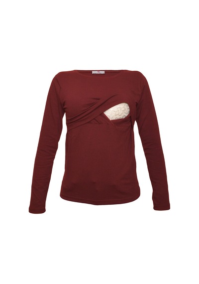 Luvmabelly 2701-2708 Pamuklu Uzun Kollu Lohusa Emzirme T-shirt-bordo