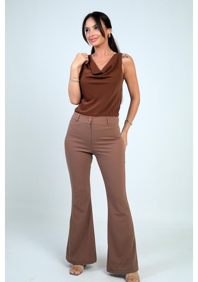 By Saygı Kadın İspanyol Paça Pantolon-41749 Vizon