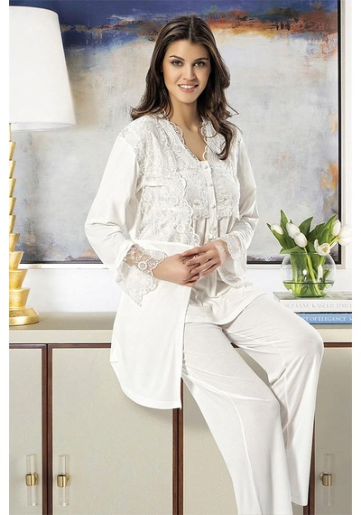 Xses 4300 Kadın Hamile Lohusa Sabahlıklı Pijama Takım-ekru