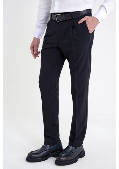 Comfort Fit Yan Cep Esnek Pamuklu Gabardin Tek Pileli Lacivert Pantolon P 1211