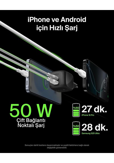 Belkin 2 Bağlantı Noktalı Usb-c Şarj Cihazı 50 W, 2x Usb-c Çift B 93522278