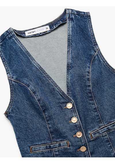 Koton V Yaka Kolsuz Düğmeli Cep Detaylı Denim Yelek Orta İndigo 6wal20002md Indigo Koton V Yaka Kolsuz Düğmeli Cep Detaylı Denim Yelek Orta İndigo 6wal20002md Indigo