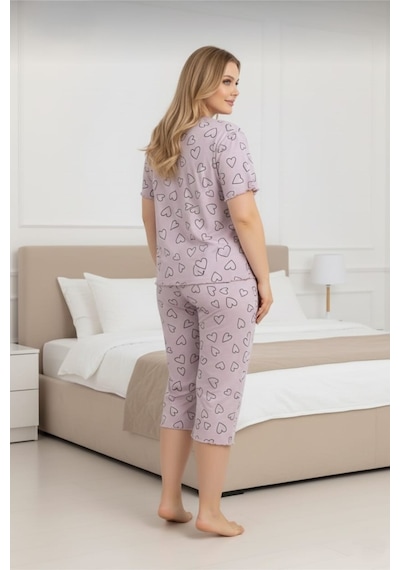 Eyfuze Kadın Büyük Beden Kısa Kollu Kapri Bambu Pijama Takımı Açık Lila