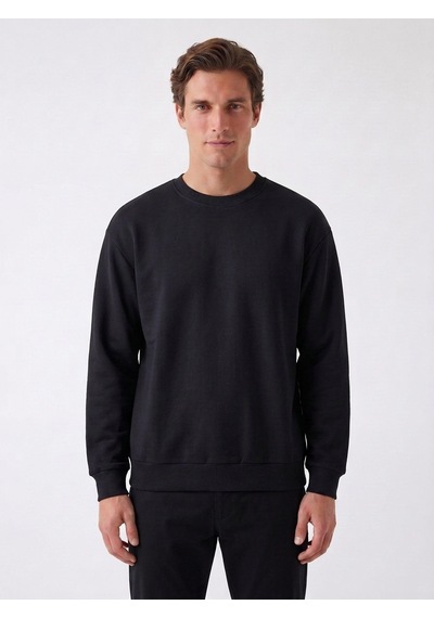 Noux 3 İplik Şardonlu Pamuk Sweatshirt Sİyah
