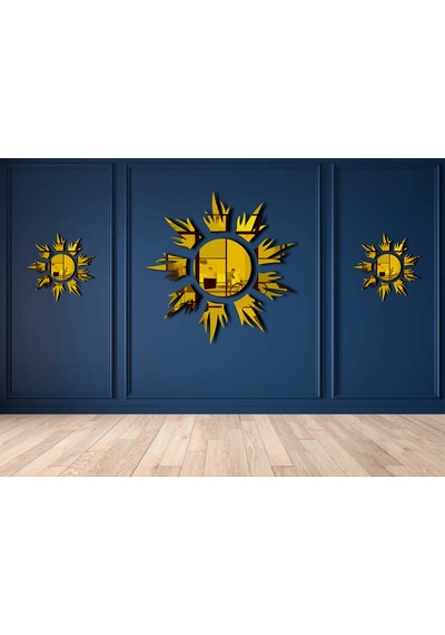 Güneş010 Model Modern Tasarım Mdf Üzeri Akrilik Duvar Dekorasyon Ürünleri Gold Renk 50 X 50 Cm