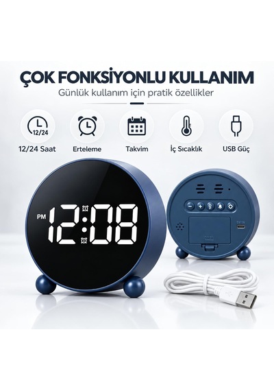 Dijital Led Alarm Saat, Ekranlı Masa Ve Başucu Saati, Hl-8895 Mavi Diğer