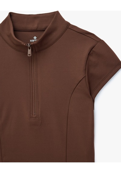 Koton Yarım Fermuarlı Slim Fit Dik Yaka Kısa Kollu Spor Tişört Kahverengi 7wak10141nk Kahve