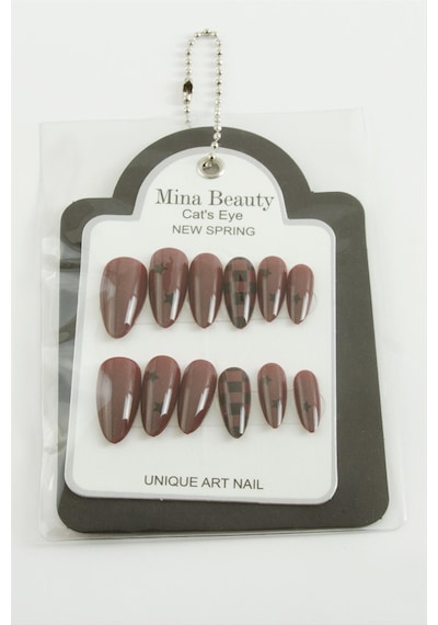 Cosmotex Desenli Mina Beauty Kedi Gözü Takma Tırnak-bordo