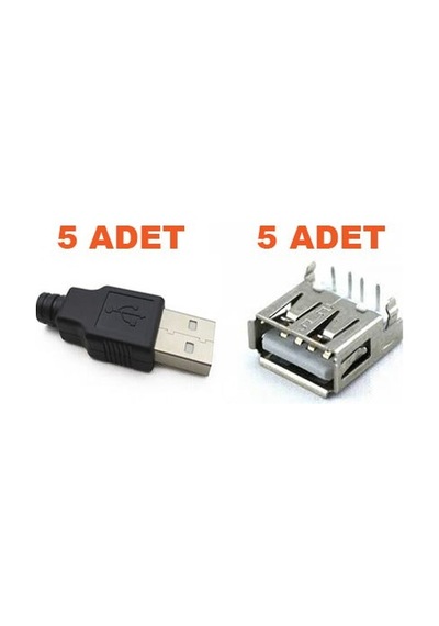 5 Dişi 5 Erkek 4 Pin Usb Soket Seti Konnektör Şarj Kablosu
