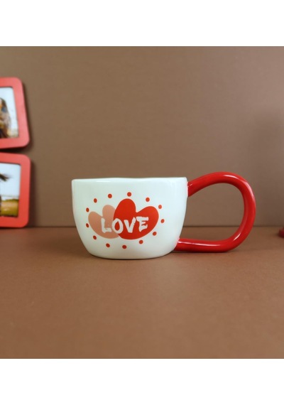 Love Kalp Seramik Kahve Kupası Bm-2387 Beyaz - Çok Renkli