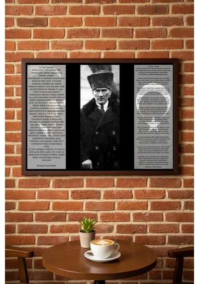 Çerçeveli Atatürk Tablosu 3 Lü Set Gençliğe Hitabe, Atatürk Portresi Ve İstiklal Marşı