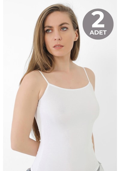 Arma Yıldız Kadın Beyaz Bambu İp Askılı Atlet 2'li Paket Nefes Alabilir Ve Yumuşak Kumaş beyaz