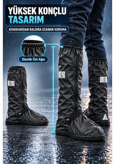 Motoraf Motosiklet Lüx Bot Kılıfı Yağmurluğu Ayakkabı Yağmur Çamur Koruma Siyah