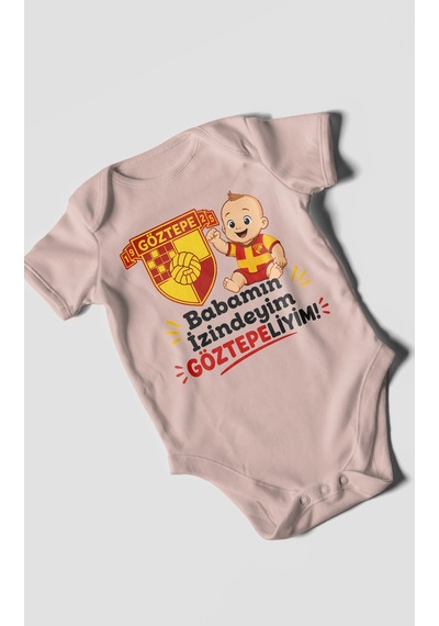 Morivokids Babamın İzindeyim Göztepeliyim Kısa Kollu Bebek Body %100 Pamuk Pastel Pembe