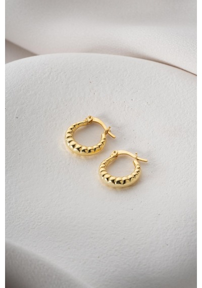 925 Ayar Gümüş Gold Rengi Boğumlu 15 Mm Şarnel Küpe Gold
