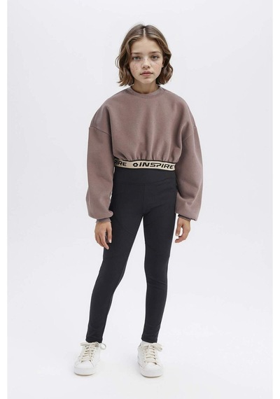 DeFacto Kız Çocuk Crop Bisiklet YakaBaskılı İçi Yumuşak Tüylü Kalın Sweatshirt D6186A824WNBN570