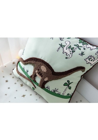 Punch İşlemeli Bebek Çocuk Odası Tekli Dekoratif Özel Tasarım Kırlent 35x35 Cm İç Dolgulu Yeşil