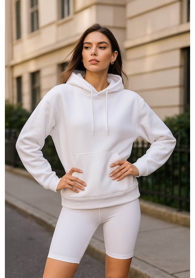 Kadın Kapüşonlu Cepli İçi Polarlı Sweatshirt Çok Renkli