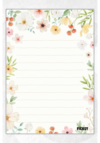 A5 Çiçek Bloknot Çizgili Defter - 50 Yaprak - Memopad - Notepad - Not Defteri - Not Kağıdı Çok Renkli Çok Renkli