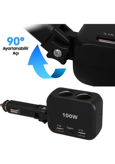 Olesson 1655 12-24v Type-c + Çift Usb-a Girişli 100w 2 Li Araç Çakmak Çoklayıcı