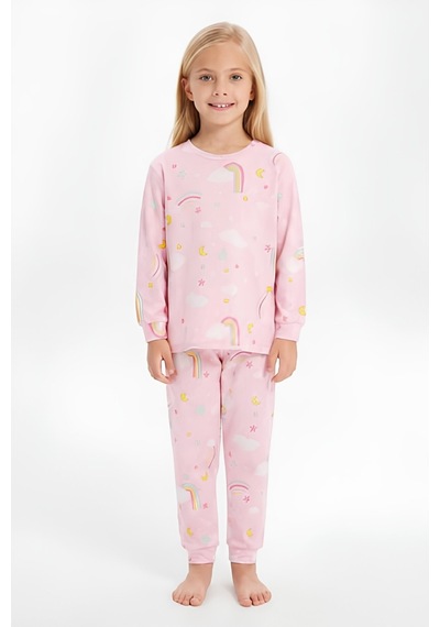 Modanino %100 Pamuk Ve Baskılı Kız Çocuk Pijama Takımı 3-8 Yaş 12740ıs Pembe