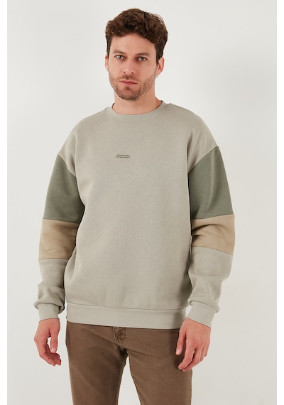 Buratti Pamuklu Relaxed Fit Bisiklet Yaka Şardonlu Renk Bloklu Erkek Sweat 5905298T Taş