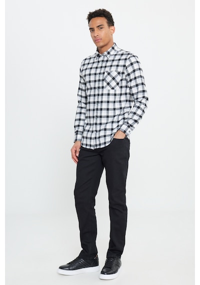 AC&Co / Altınyıldız Classics Erkek Sıyah Grı Slim Fit Dar Kesim Düğmeli Yaka Kareli Gömlek Siyah - Gri