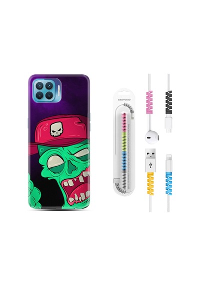 Oppo Reno 4 Lite Kılıf Kablo Koruyuculu Green Face 1609