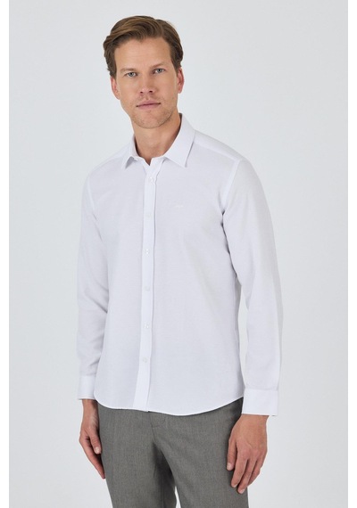 İmza Uzun Kol Desenli Armürlü Sert Yaka Cepsiz Pamuklu Classic Slim Fit Gömlek 1004250191 Beyaz İmza Uzun Kol Desenli Armürlü Sert Yaka Cepsiz Pamuklu Classic Slim Fit Gömlek 1004250191 Beyaz