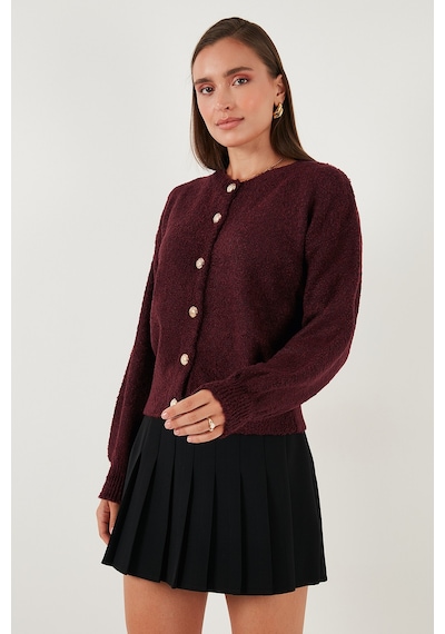 Lela Premium Regular Fit Bisiklet Yaka Yumuşak Dokulu Bayan Hırka 680Hi00147 Bordo