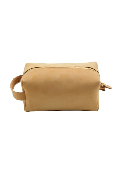 Hakiki Deri El Yapımı Erkek Bakım Çantası - Vintage Dopp Kit - Büyük Boy Sarı