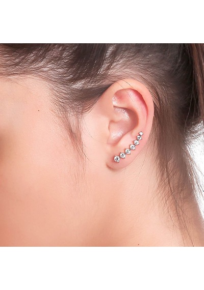 Kuyumcudukkani Sıra Taşlı Yeni Trend"ear Cuff"küpe-30066-w-w Beyaz