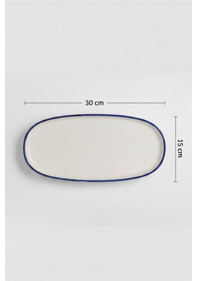 6'lı Toledo Oval Kayık Tabak 30cm Rim Lacivert Rinart Krem
