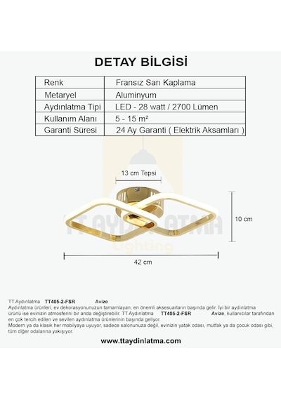Tt405-2-fsr Tt Ayd 3 Renk Işık Fransız Sarı Kaplama Led Avize Rose Gold