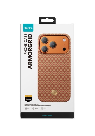 Apple Uyumlu iPhone 17 Pro Kılıf M-safe Özellik Benks Armorair Armorgrid Serisi Kevlar Kapak Açık Turuncu Açık Turuncu