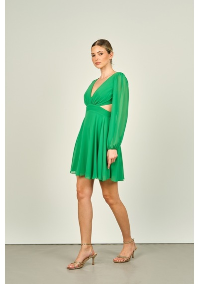 Doridorca Kadın Uzun Kollu Mini Abiye Elbise 5065 Benetton Yeşil