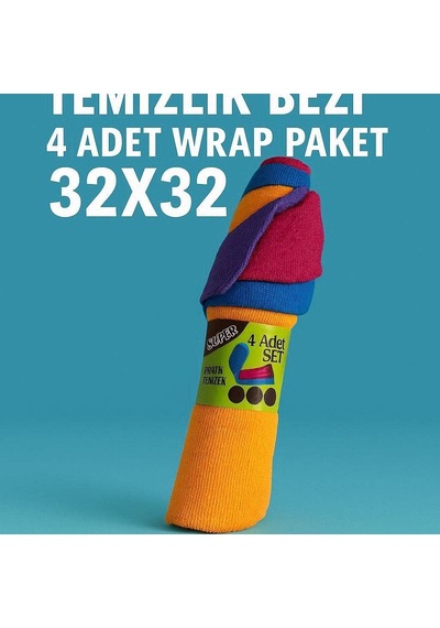 Pratik Mikrofiber Temizlik Bezi 4'lü Wrap Dürüm Paket Set 32x32 Cm Çok Renkli