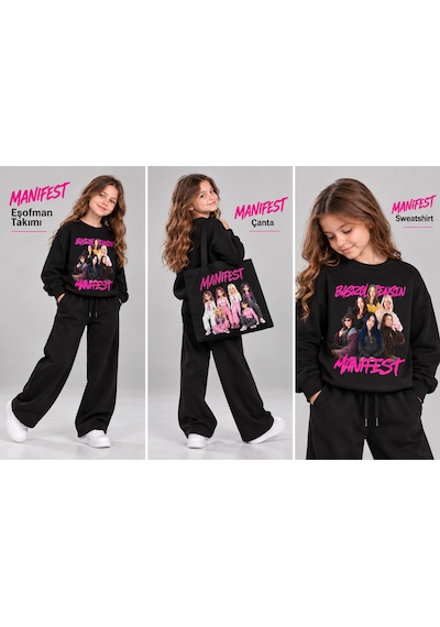 Kokoş Bebe Manifest Baskılı Çantalı 3 Lü Kız Çocuk Eşofman Takımı - 5/16 Yaş - 31976 Çok Renk