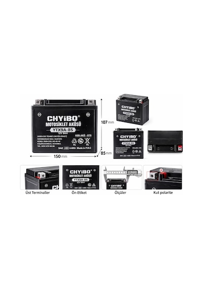 Chyibo Ytx9a-bs 12v 9ah Motosiklet Aküsü 1 Koli 10 Adet 150 85 107