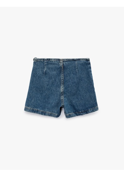 Koton Pamuklu Fermuar Detaylı Denim Şort Etek Orta İndigo 6skg40105ad