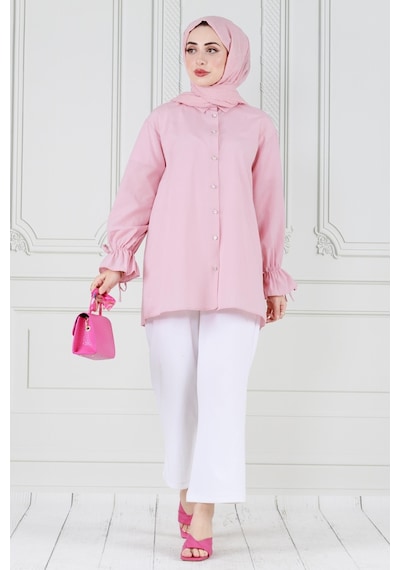 Sevitli Arkası Pileli Kolu Büzgülü Tunik-pembe-3664-pembe Pembe
