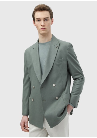 Ramsey Açık Yeşil Düz Shirt Shoulder Slim Fit Yün Karışımlı Ceket