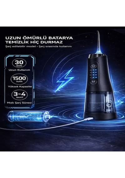 Şarjlı Ağız Duşu 320 Ml Su Hazneli 4 Modlu Ipx7 Su Geçirmez Taşınabilir Oral Irrigator 5 Başlıklı Type-c
