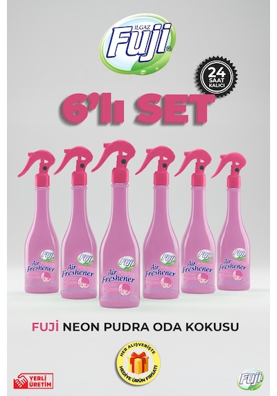 Fuji Pudra Oda Spreyi 400 Ml - 6'lı Eko Paket Air Freshener Neon Pudra Oda Kokusu