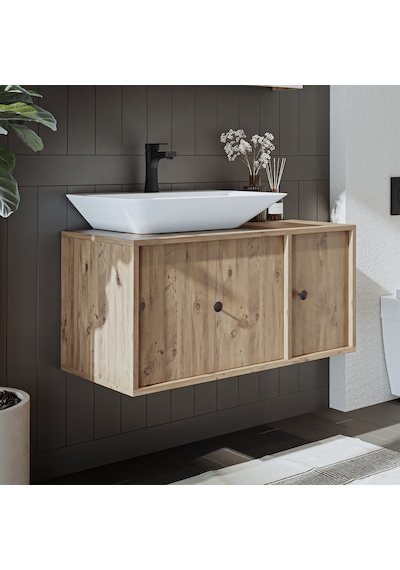 Gusto Ayaksız Lavabolu Mdf 90 Cm Çekmeceli Banyo Dolabı Atlantik Çam