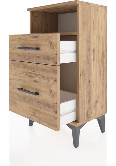 Arges Komodin Tek Raflı 2 Çekmeceli 44x30x80 Çam-çam Atlas Çam