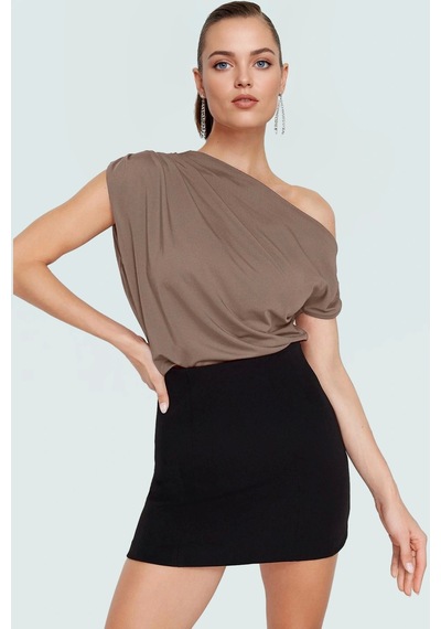 Frm Regular Kalıp Polyester Bluz Yazlık Şıklık Seçkin Malzeme Vizon