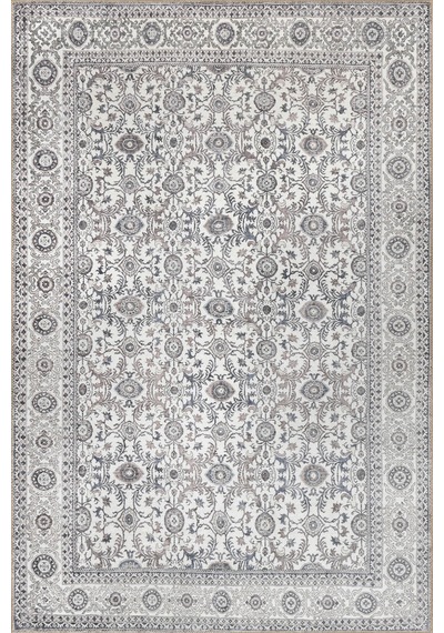 Artloop Stonart Eskitme Vintage Desenli Bej/gri Otantik Yıkanabilir Şönil Halı Al 443 Bej-gri